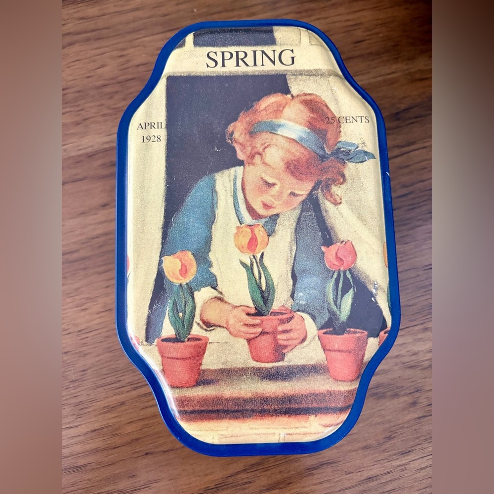 Vintage Style Good Housekeeping Spring Tin 1998 Tulip Girl Decor